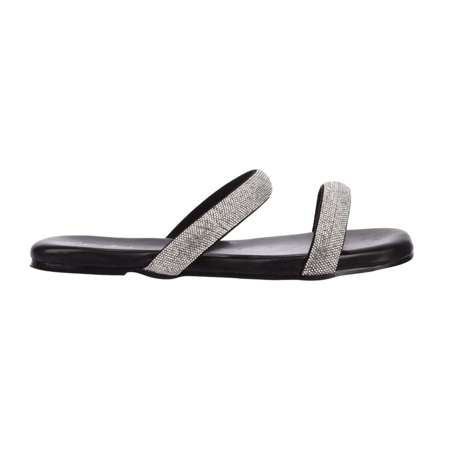 Black - Side - No Doubt Womens-Ladies Sparkle Double Strap Slip-on Sandals