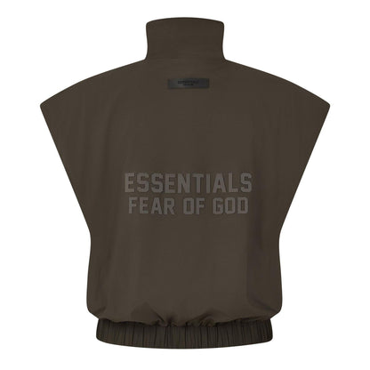 Off Black - Back - Fear Of God Essentials Womens-Ladies Full Zip Sleeveless Crop Top