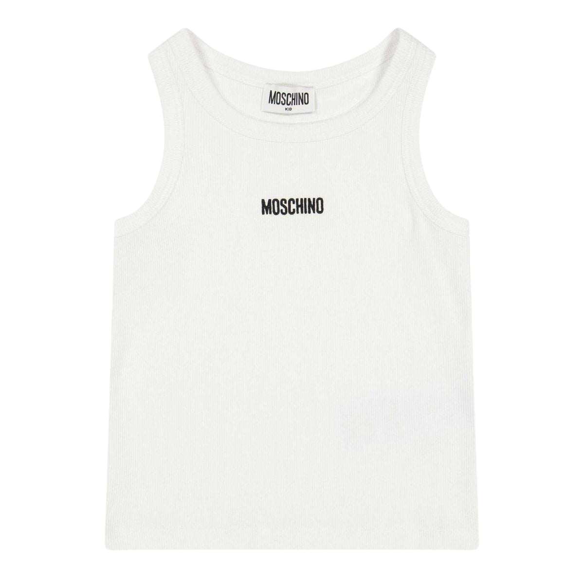 White - Front - Moschino Girls Logo Ribbed Short-Sleeved Crop Top