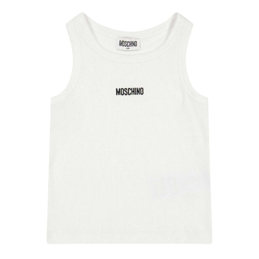 White - Front - Moschino Girls Logo Ribbed Short-Sleeved Crop Top