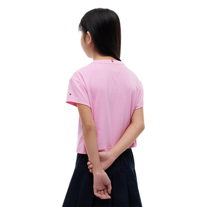 Pink - Back - Tommy Hilfiger Girls Cotton Crop Top