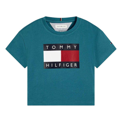 Teal - Front - Tommy Hilfiger Girls Cotton Crop Top