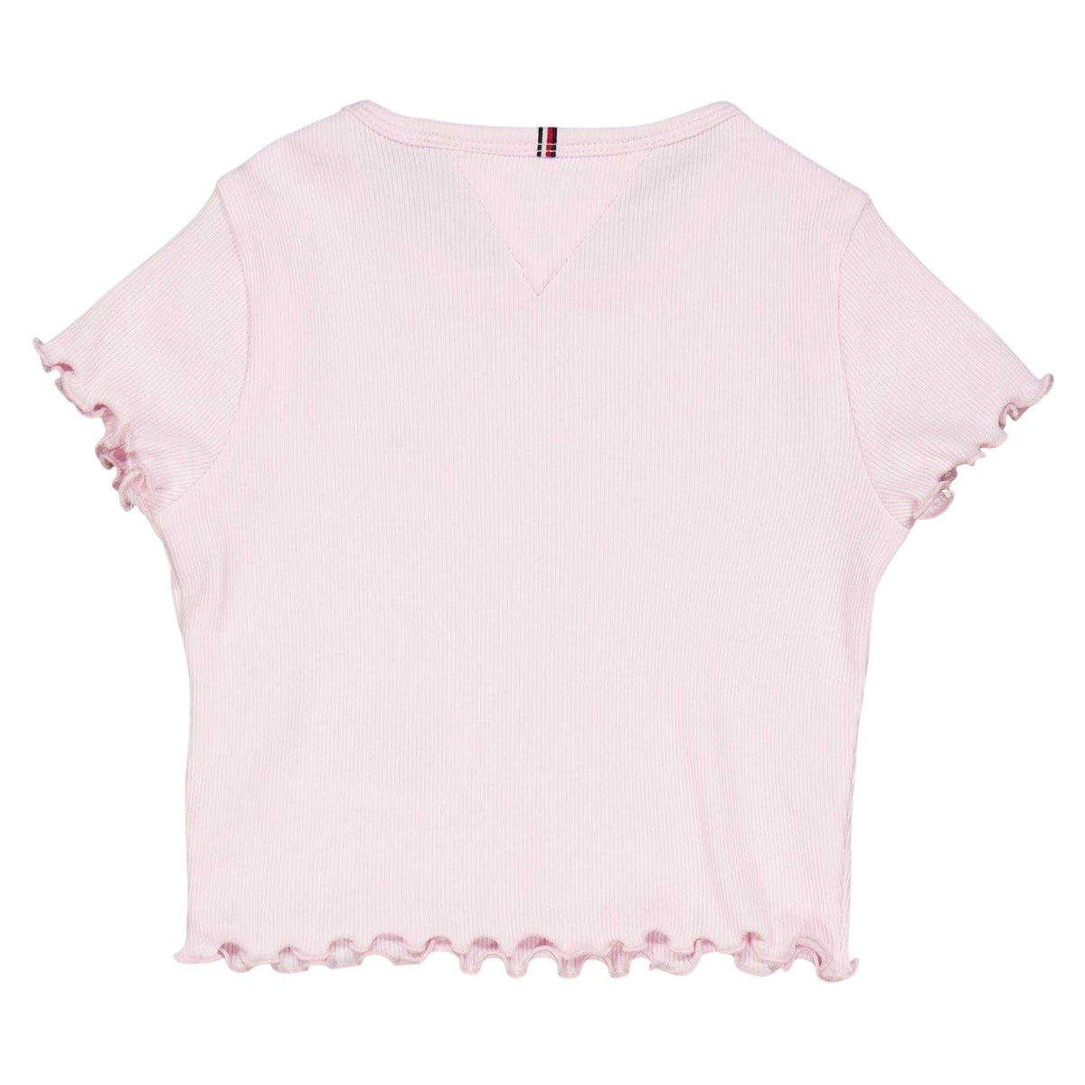 Light Pink - Back - Tommy Hilfiger Girls Essential Embroidered Logo Ribbed Ruffle Crop Top
