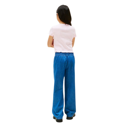 Light Pink - Pack Shot - Tommy Hilfiger Girls Essential Embroidered Logo Ribbed Ruffle Crop Top