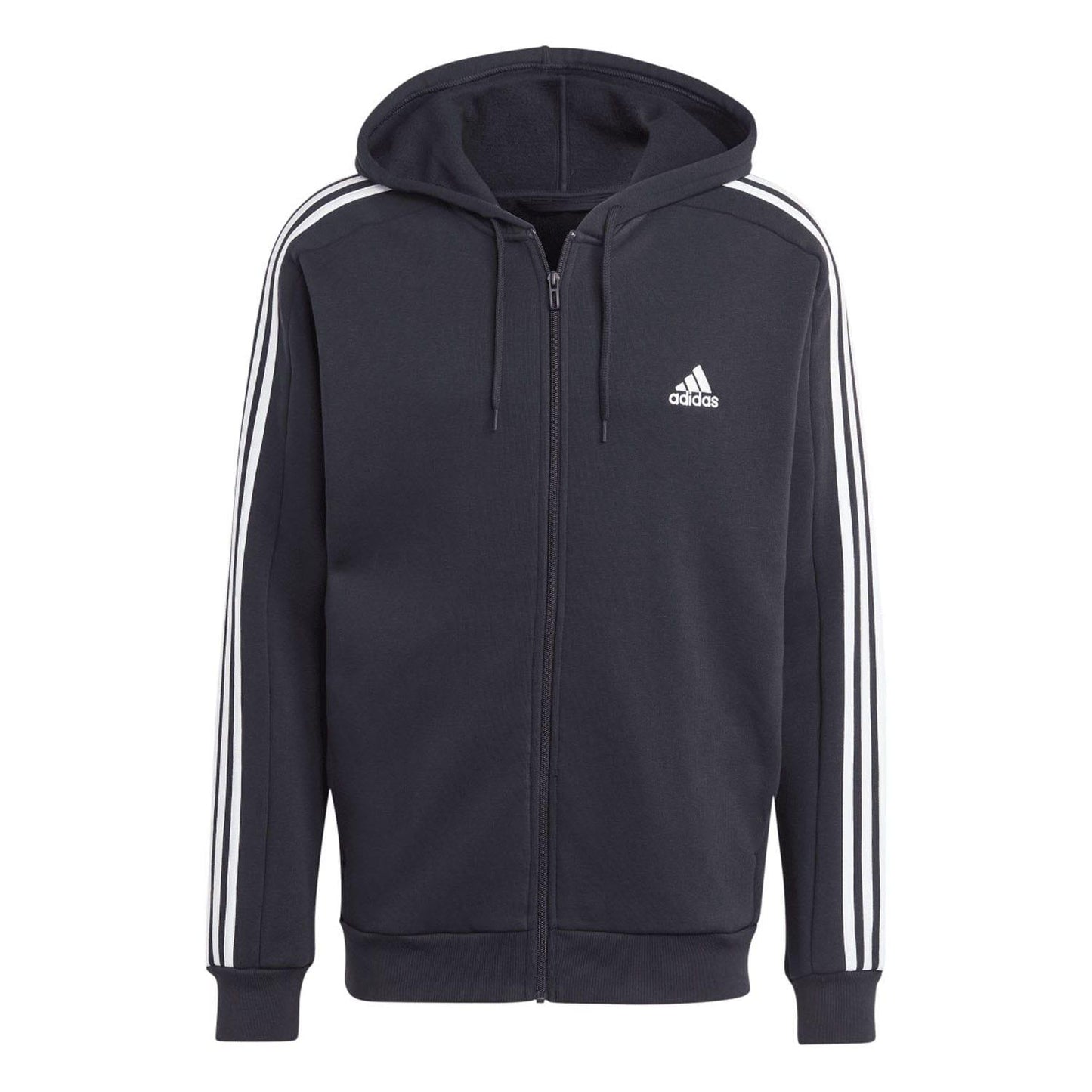 Black - Front - Adidas Mens Essentials 3 Stripes Fleece Full Zip Hoodie