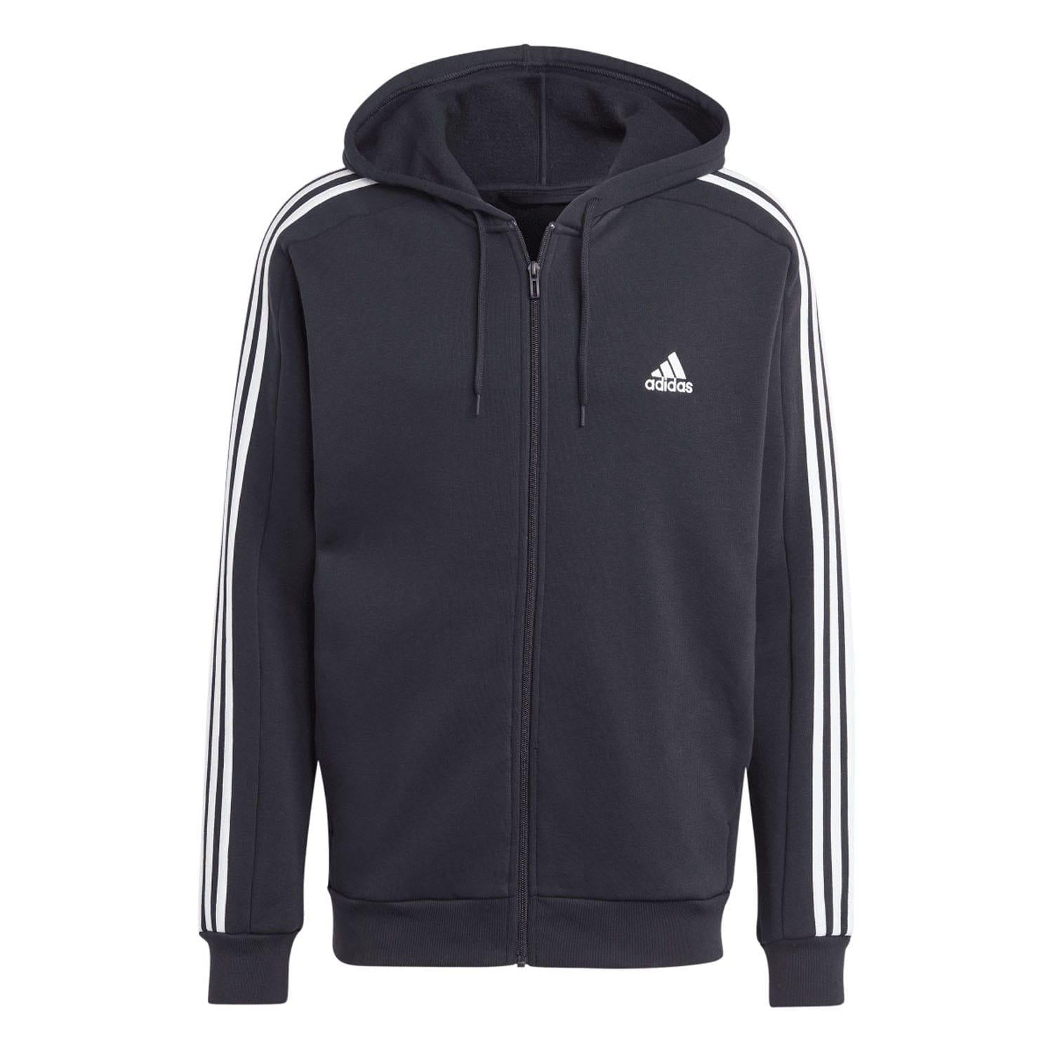 Black - Front - Adidas Mens Essentials 3 Stripes Fleece Full Zip Hoodie