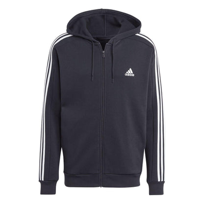 Black - Front - Adidas Mens Essentials 3 Stripes Fleece Full Zip Hoodie