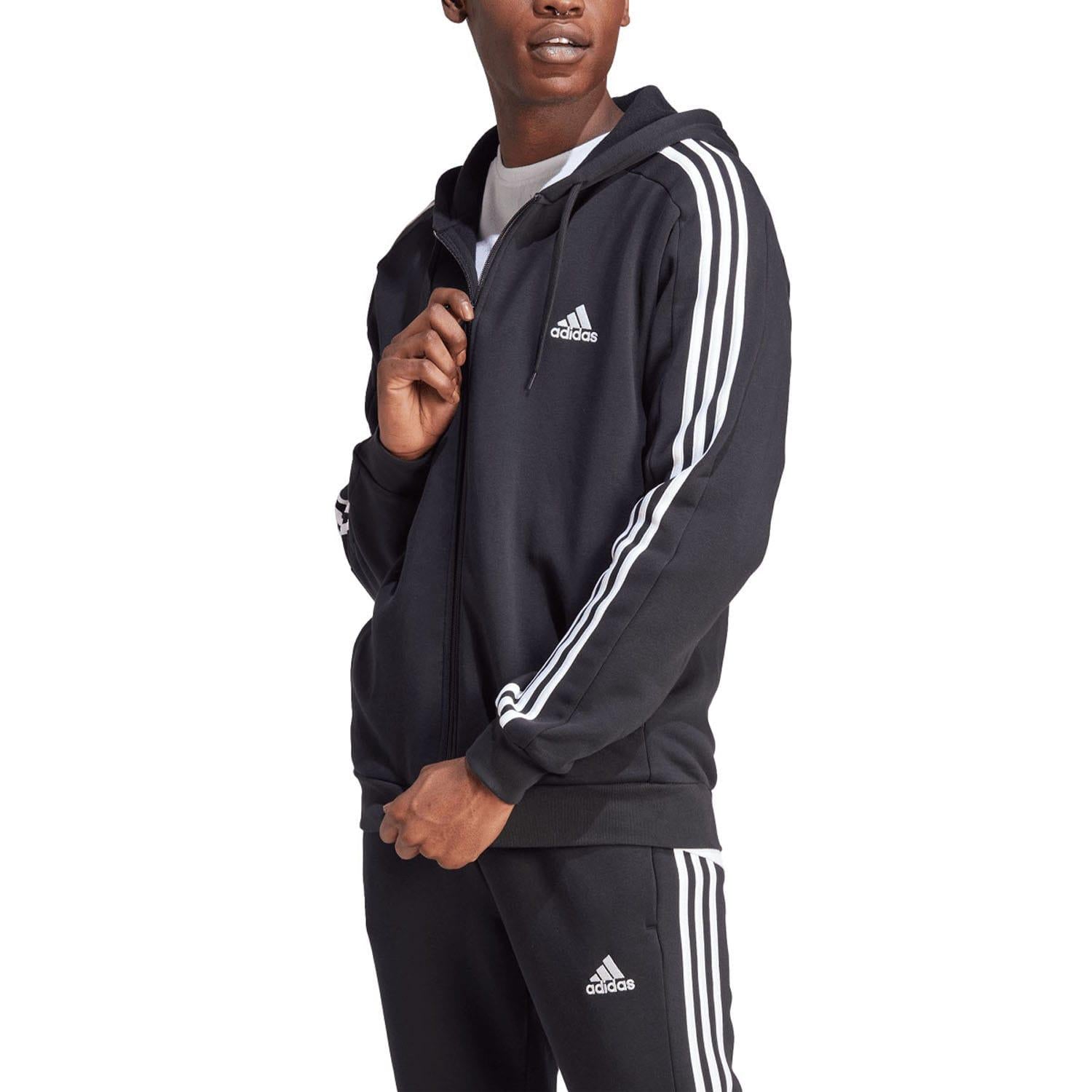 Black - Lifestyle - Adidas Mens Essentials 3 Stripes Fleece Full Zip Hoodie