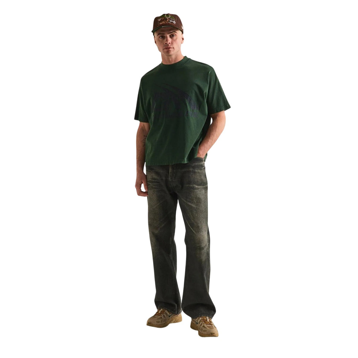 Washed Green - Close up - GodMade Mens Logo Cotton Regular T-Shirt