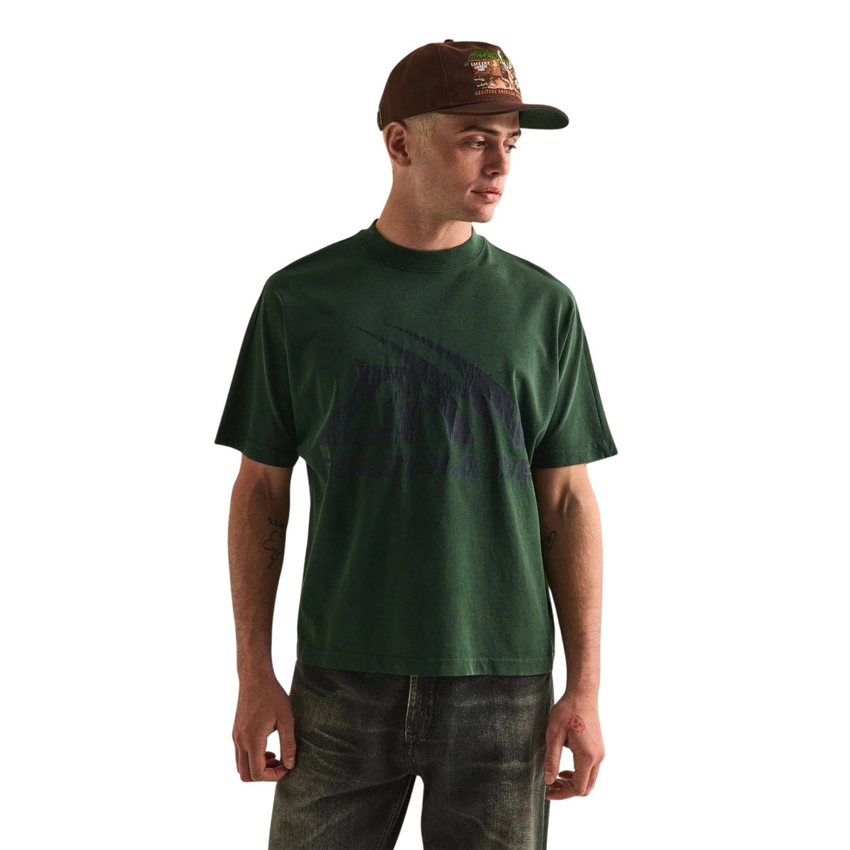 Washed Green - Lifestyle - GodMade Mens Logo Cotton Regular T-Shirt