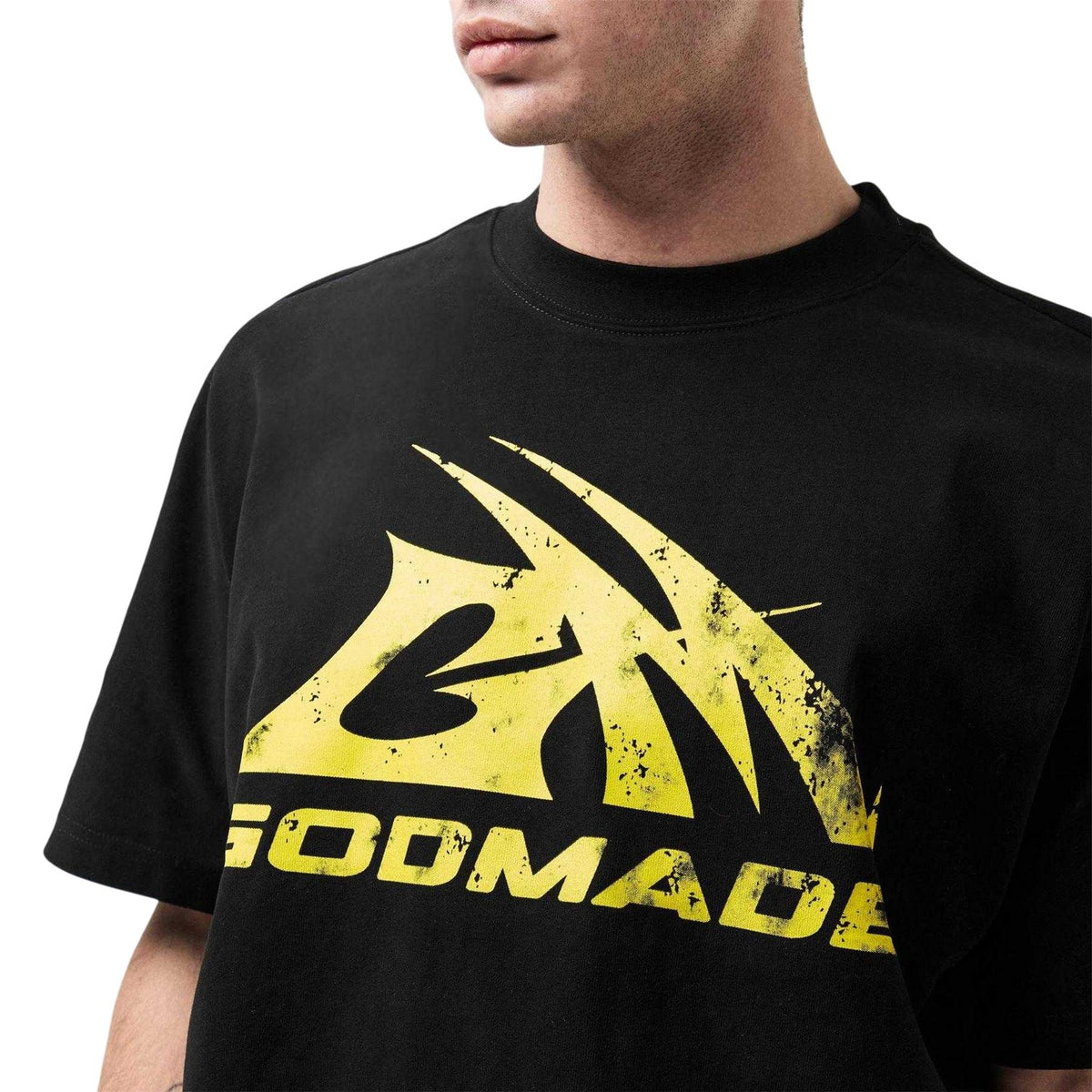 Black-Yellow - Side - GodMade Mens Logo Boxy T-Shirt