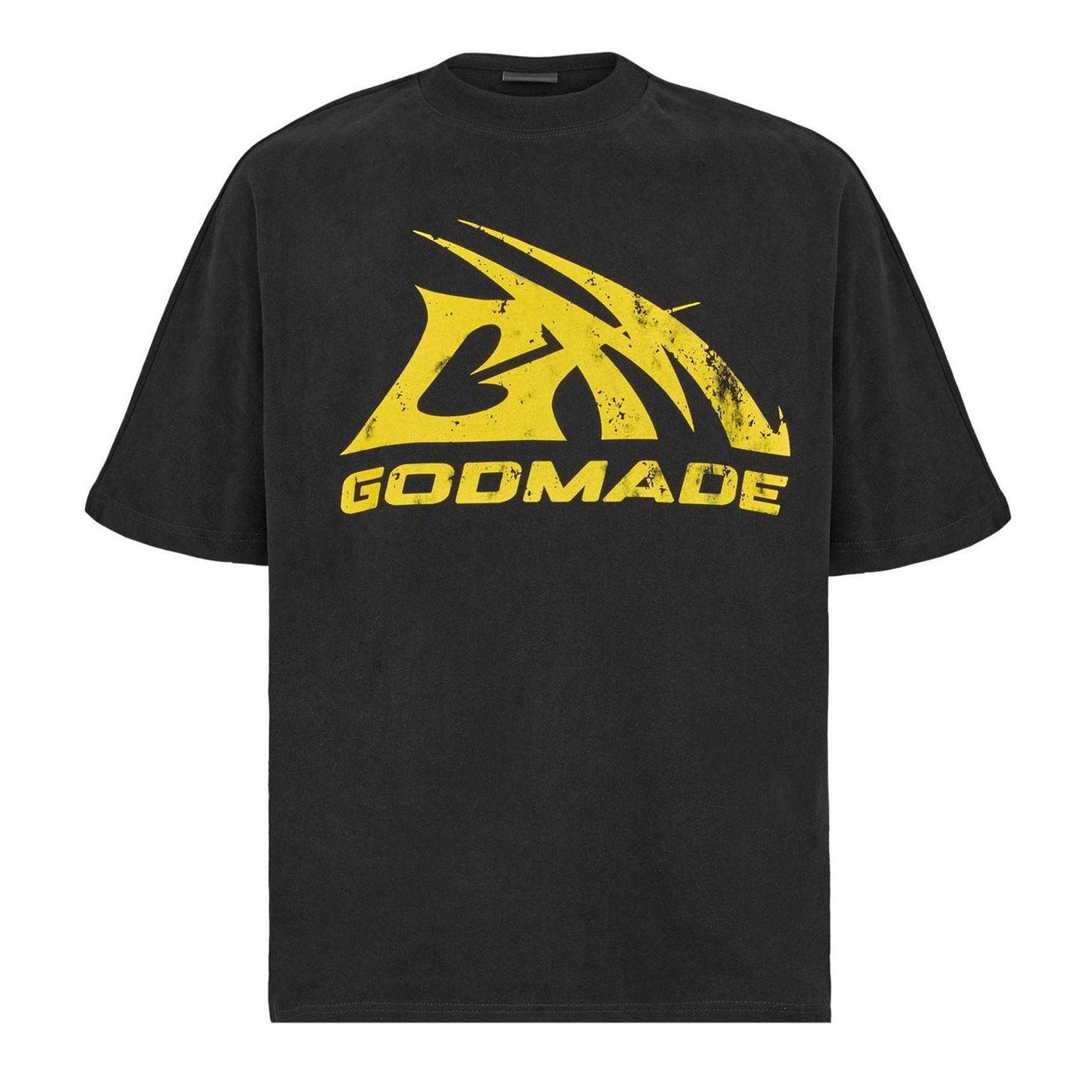 Black-Yellow - Front - GodMade Mens Logo Boxy T-Shirt