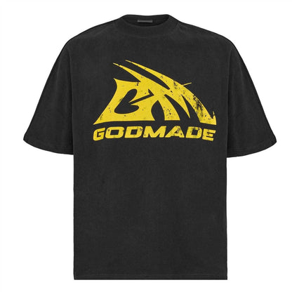 Black-Yellow - Front - GodMade Mens Logo Boxy T-Shirt