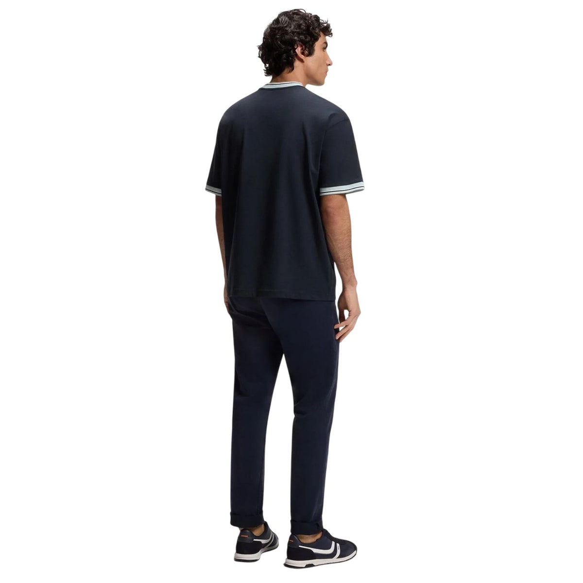 Dark Blue - Back - Boss Mens Stripe Detail Short-Sleeved T-Shirt