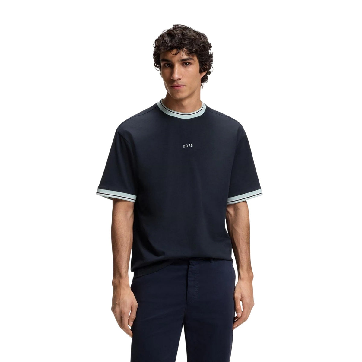 Dark Blue - Lifestyle - Boss Mens Stripe Detail Short-Sleeved T-Shirt