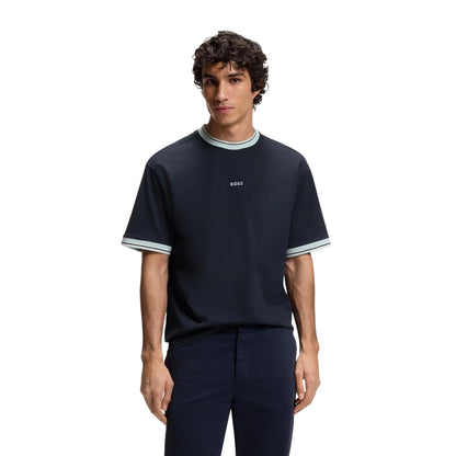 Dark Blue - Lifestyle - Boss Mens Stripe Detail Short-Sleeved T-Shirt