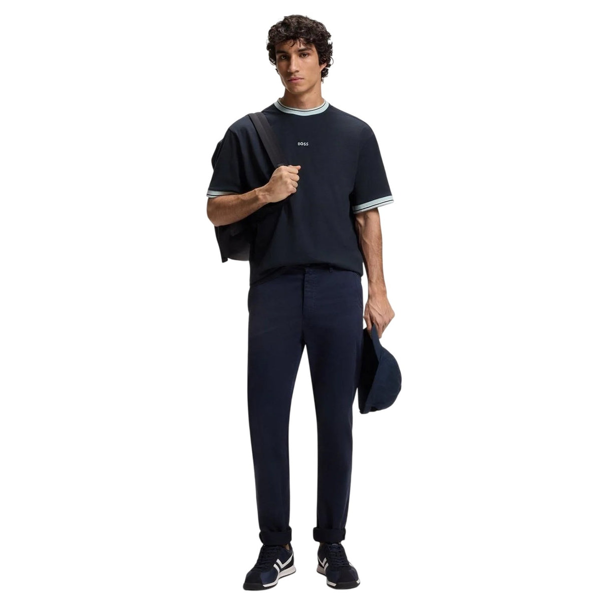 Dark Blue - Pack Shot - Boss Mens Stripe Detail Short-Sleeved T-Shirt