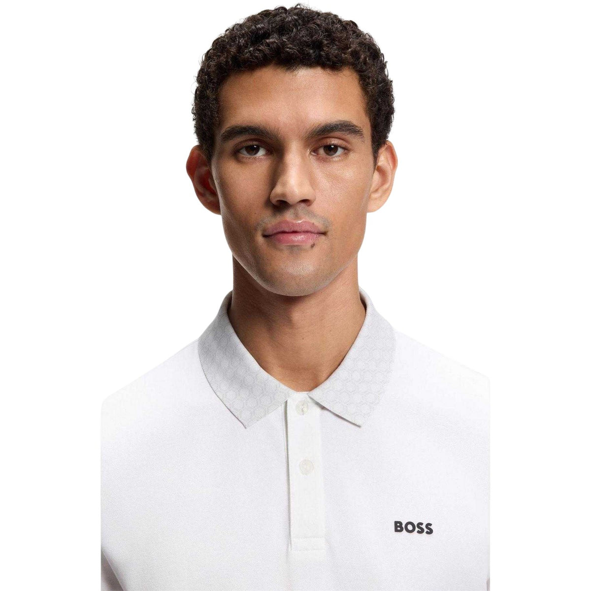 White - Side - Boss Mens Chip Paddy Short-Sleeved Golf Polo Shirt