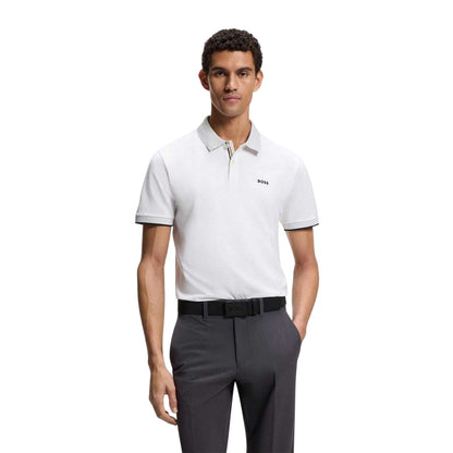 White - Lifestyle - Boss Mens Chip Paddy Short-Sleeved Golf Polo Shirt