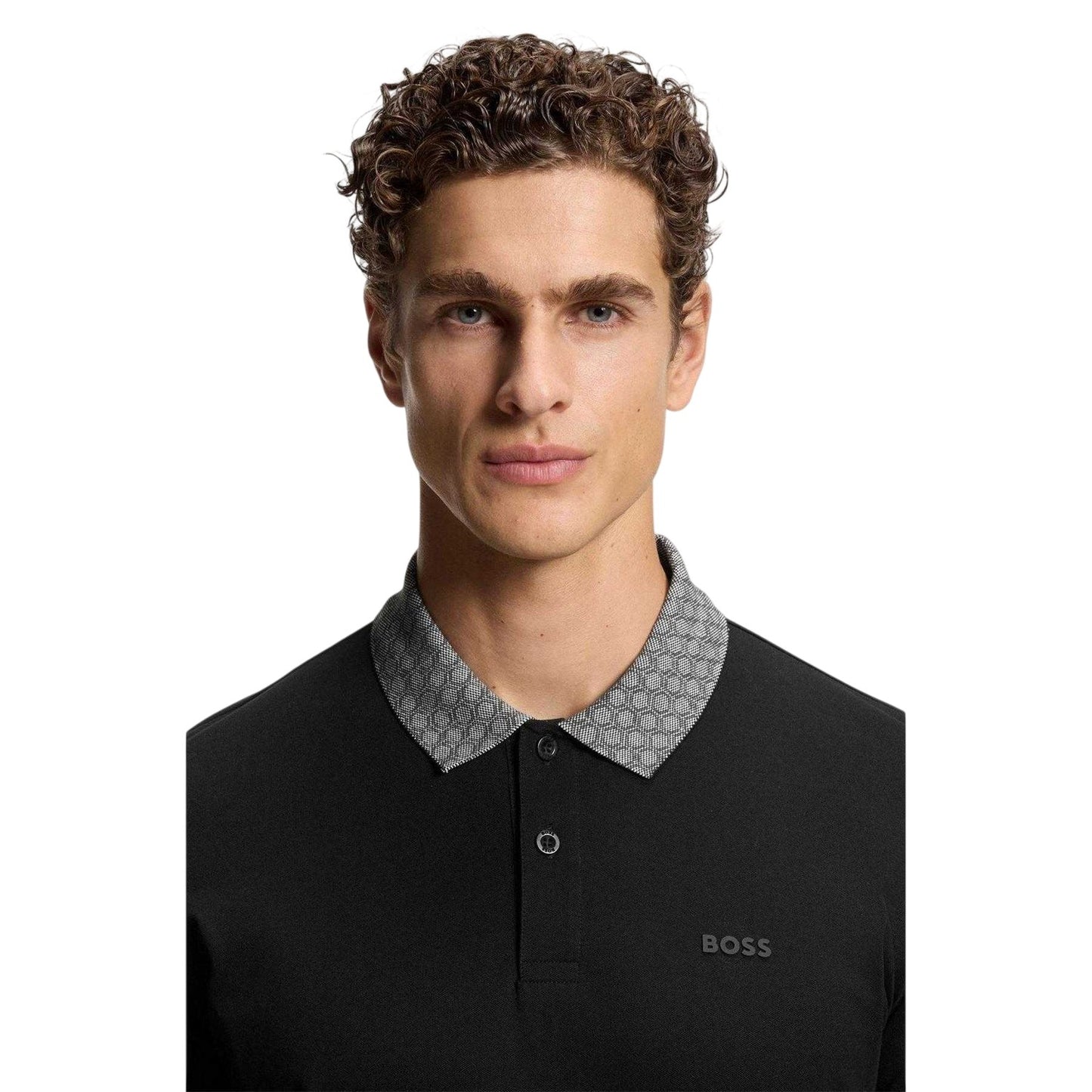 Black - Side - Boss Mens Chip Paddy Short-Sleeved Golf Polo Shirt