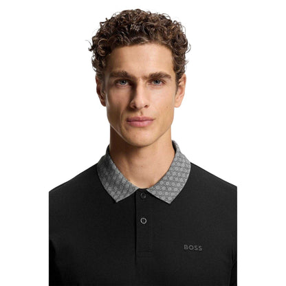 Black - Side - Boss Mens Chip Paddy Short-Sleeved Golf Polo Shirt