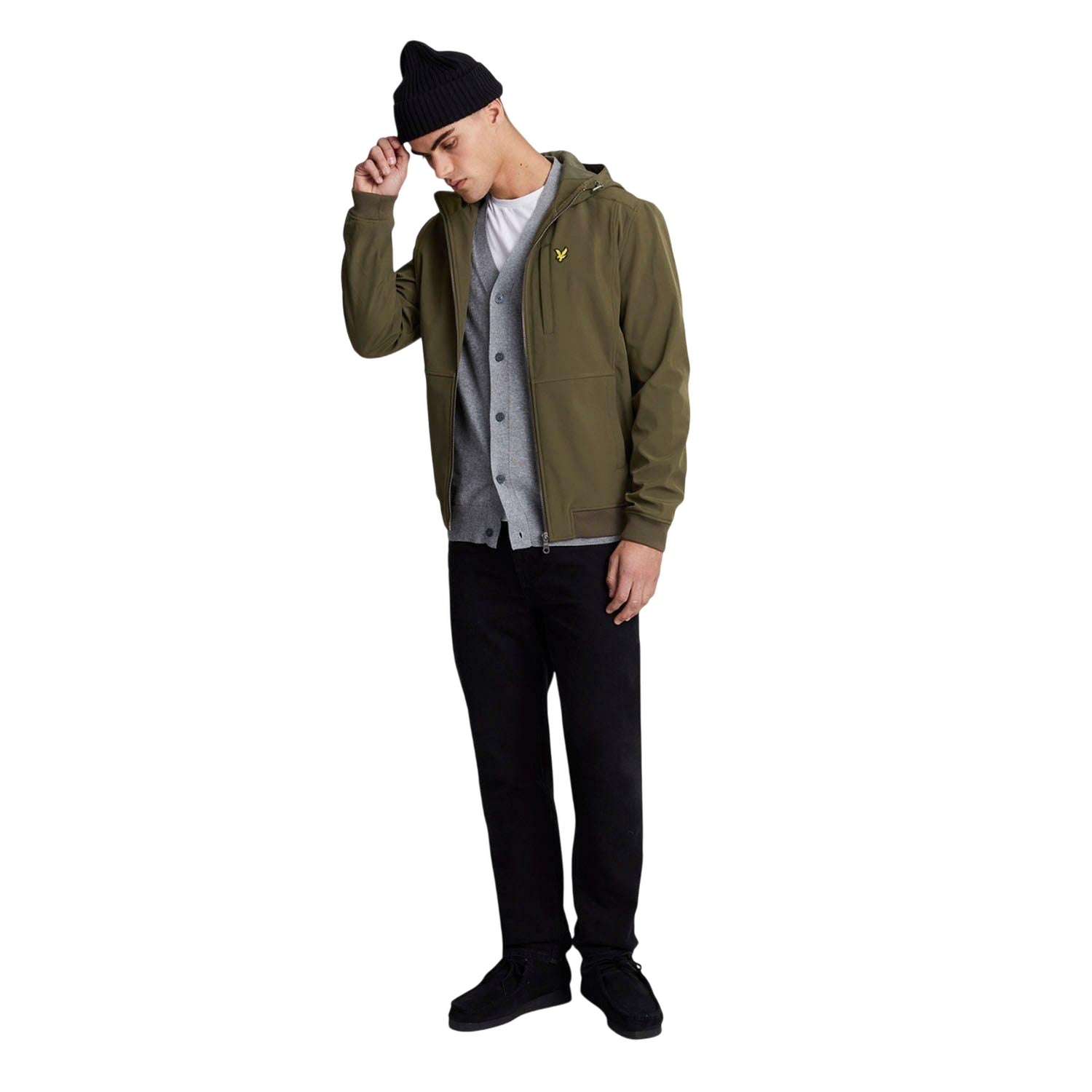 Olive - Pack Shot - Lyle & Scott Mens Embroidered Logo Soft Shell Jacket