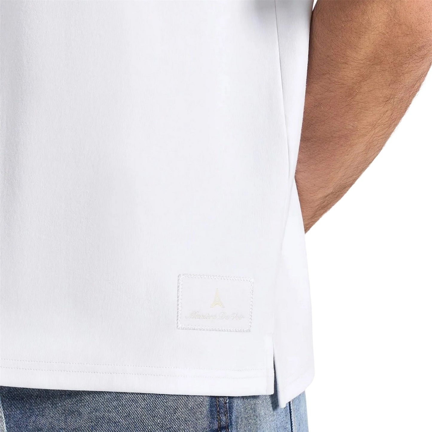 White - Side - Maniere De Voir Mens Cotton Relaxed Fit T-Shirt