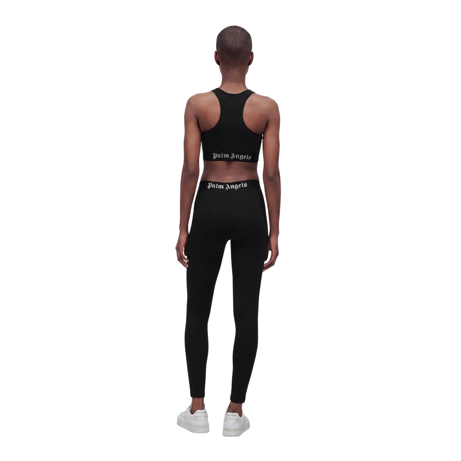 Black-White - Back - Palm Angels Womens-Ladies Strappy Sport Crop Top
