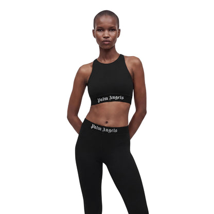 Black-White - Side - Palm Angels Womens-Ladies Strappy Sport Crop Top