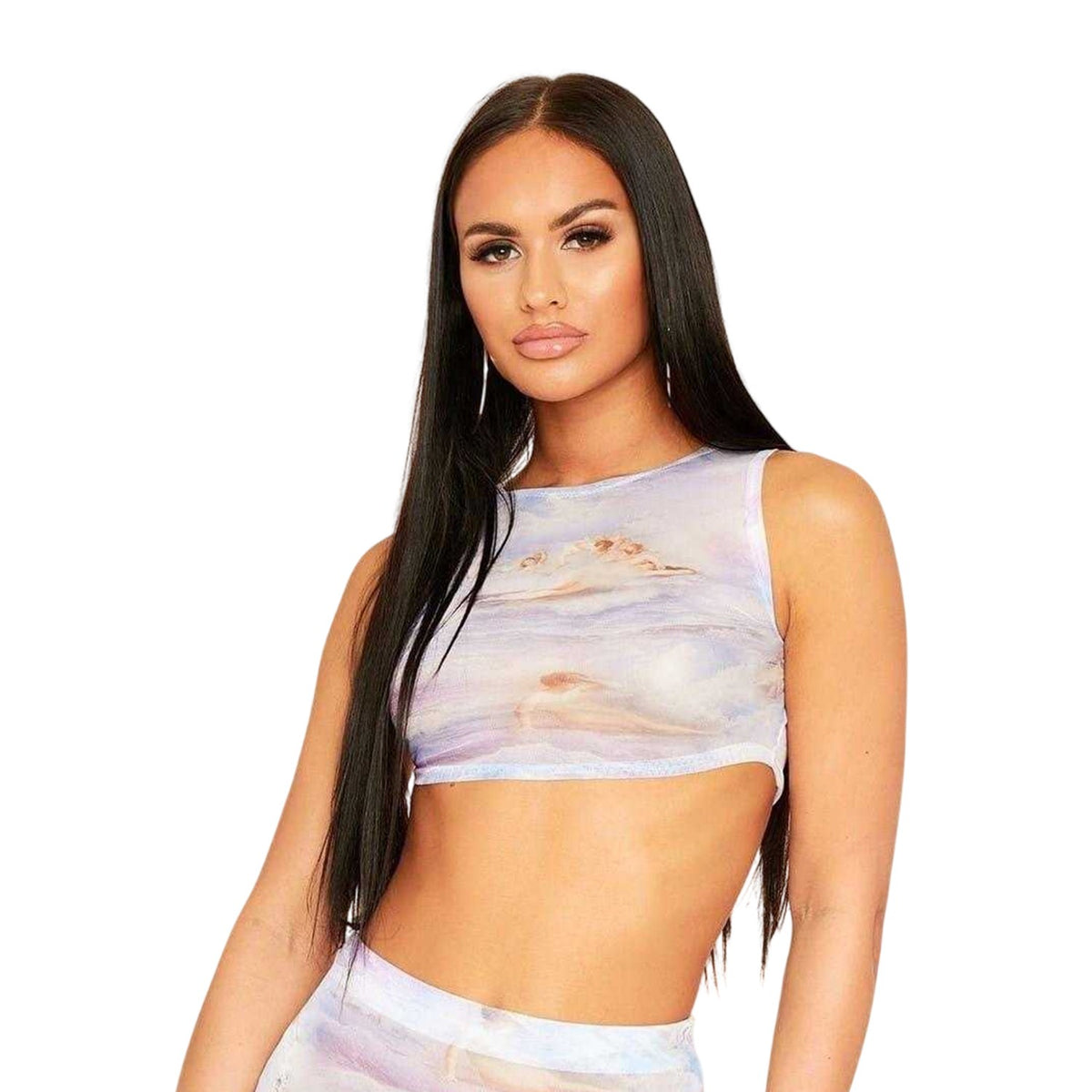 Blue - Front - Missy Empire Womens-Ladies Renaissance Art Print Mesh Sleeveless Crop Top