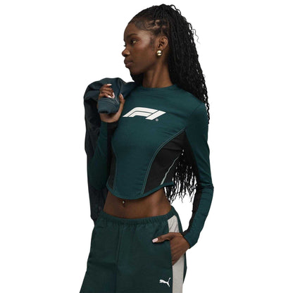 Green-Terrain - Side - Puma Womens-Ladies Lifestyle Formula 1 Long-Sleeved Corset Top