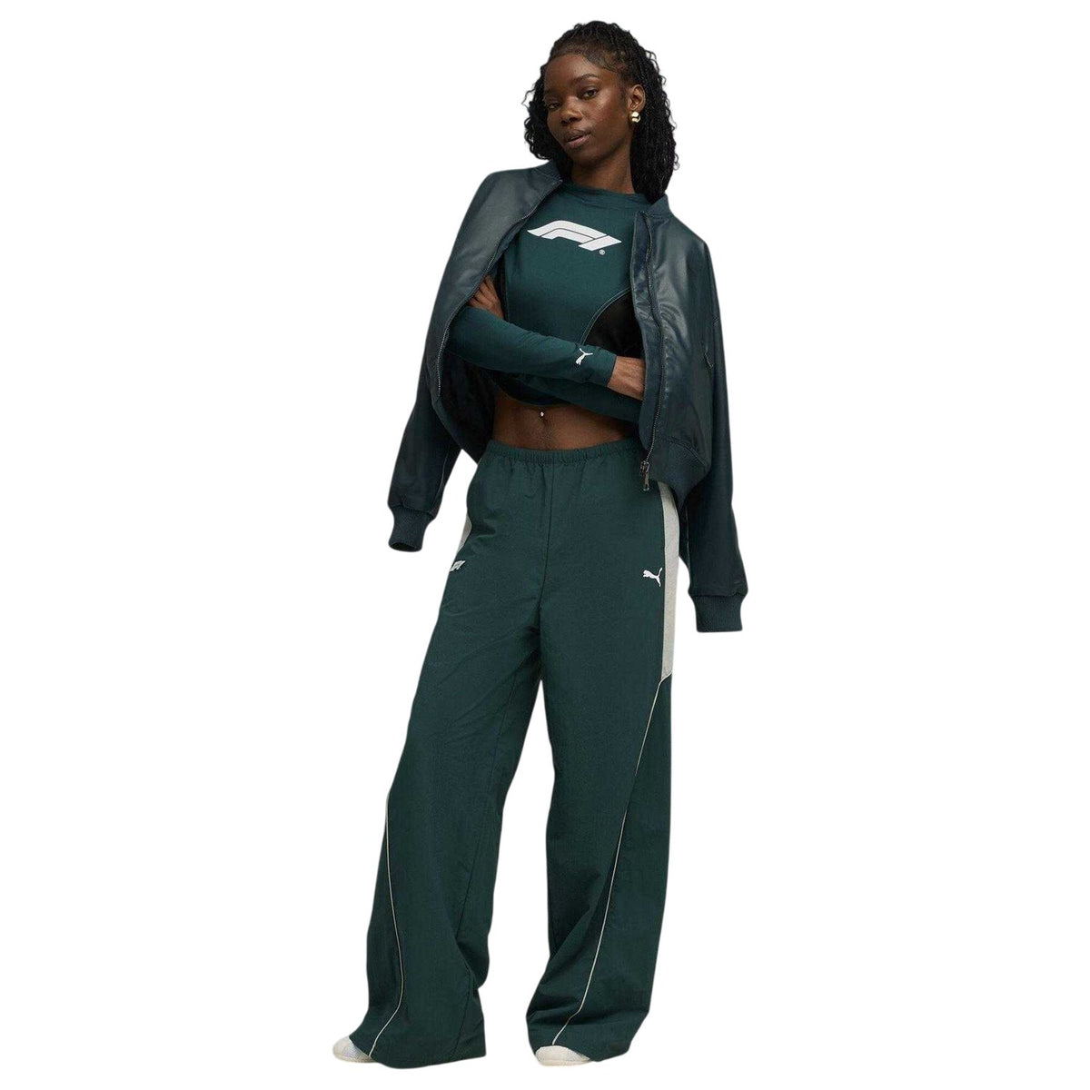 Green-Terrain - Pack Shot - Puma Womens-Ladies Lifestyle Formula 1 Long-Sleeved Corset Top
