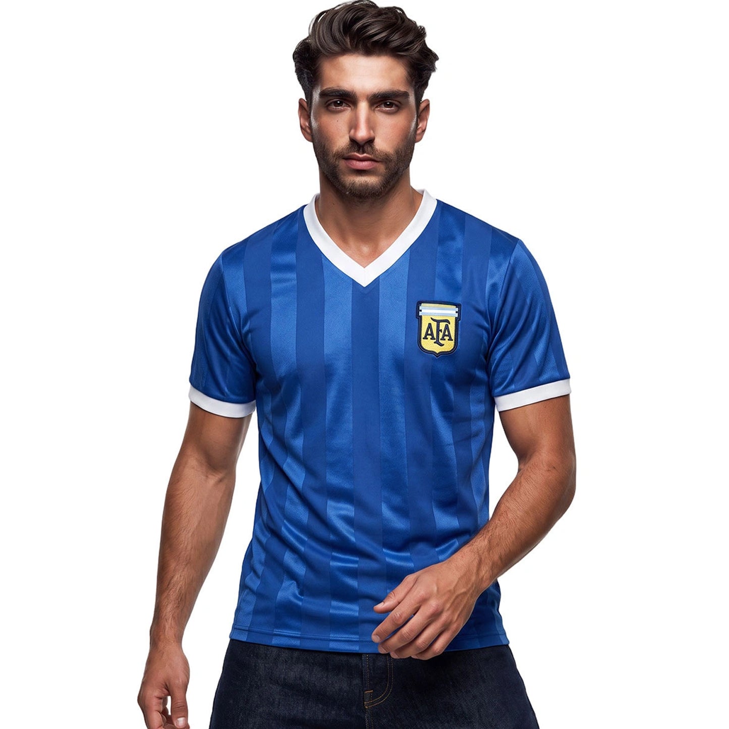 Blue-White - Pack Shot - Score Draw Mens 1986 World Cup Quarter Final Argentina Football Jersey