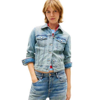 Light Denim - Side - Tommy Jeans Womens-Ladies Relaxed Fit Trucker Jacket