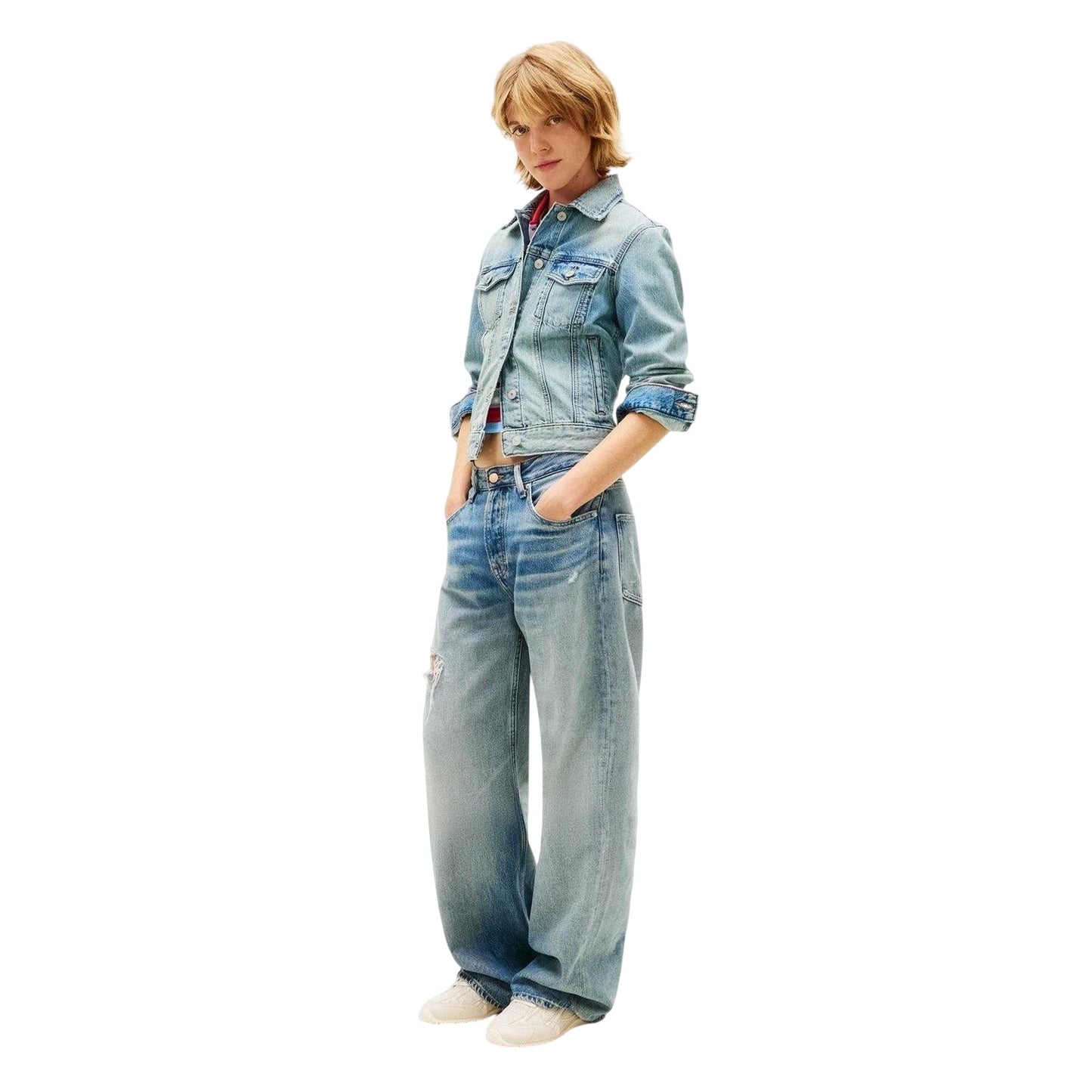 Light Denim - Lifestyle - Tommy Jeans Womens-Ladies Relaxed Fit Trucker Jacket