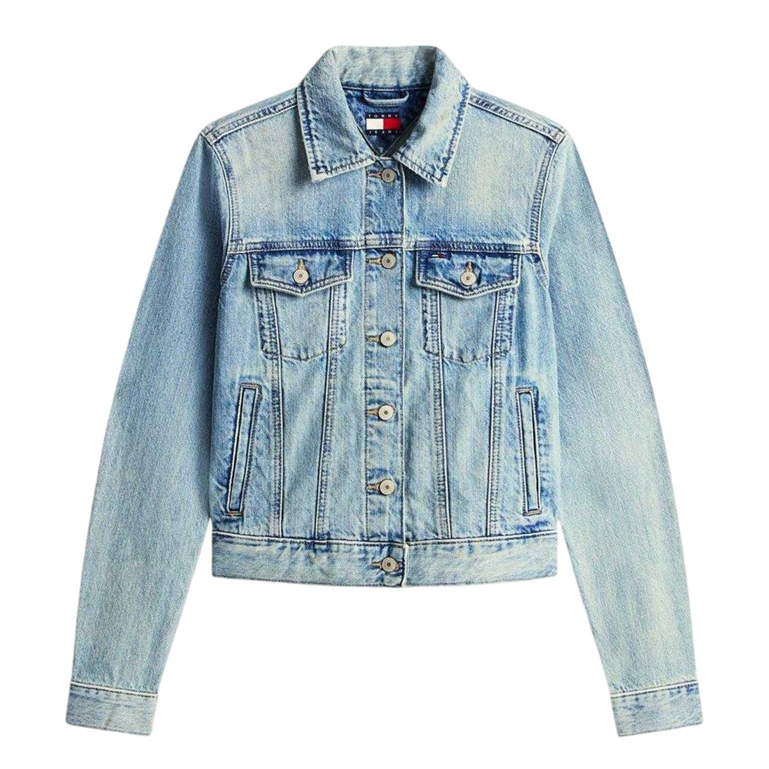 Light Denim - Front - Tommy Jeans Womens-Ladies Relaxed Fit Trucker Jacket