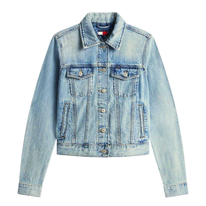 Light Denim - Front - Tommy Jeans Womens-Ladies Relaxed Fit Trucker Jacket