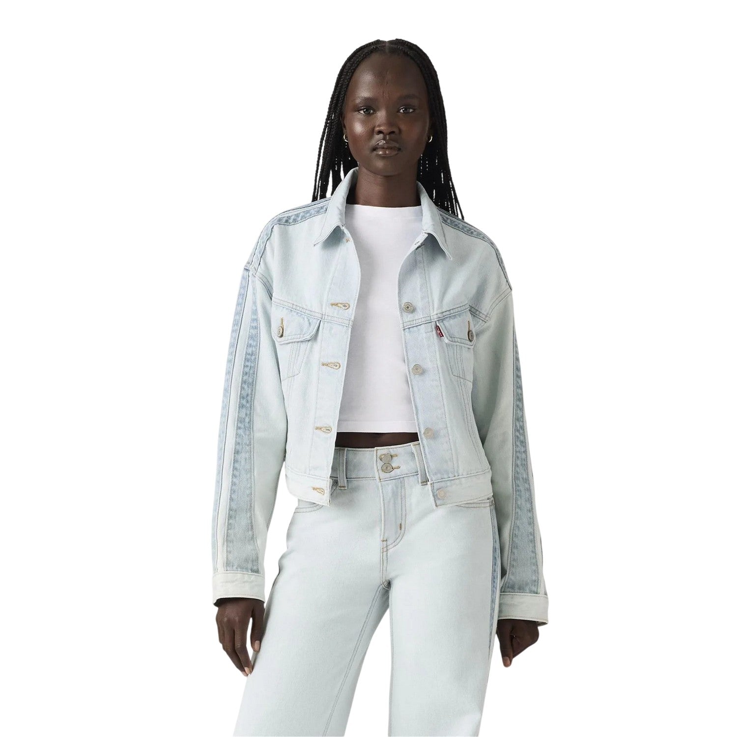 Blue - Pack Shot - Levis Womens-Ladies Shrunken 90s Collared Slim Long-Sleeved Denim Jackets