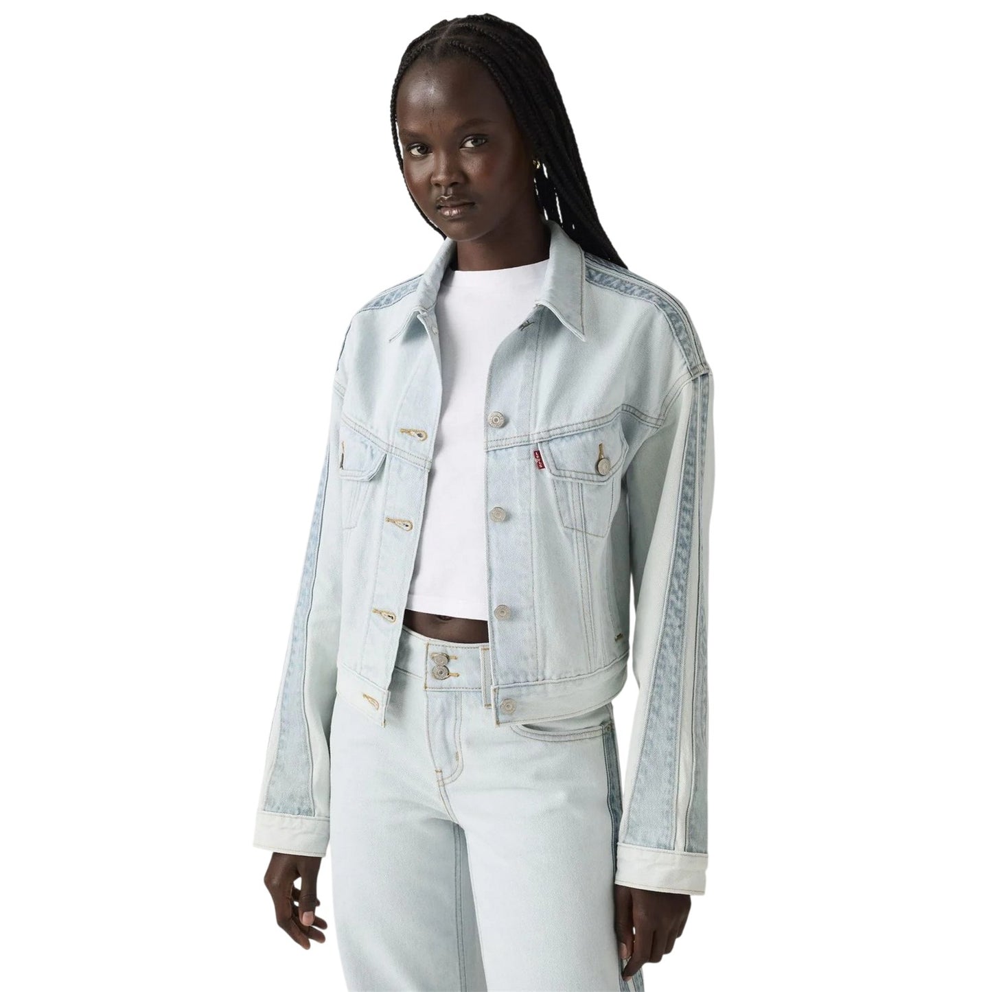 Blue - Close up - Levis Womens-Ladies Shrunken 90s Collared Slim Long-Sleeved Denim Jackets