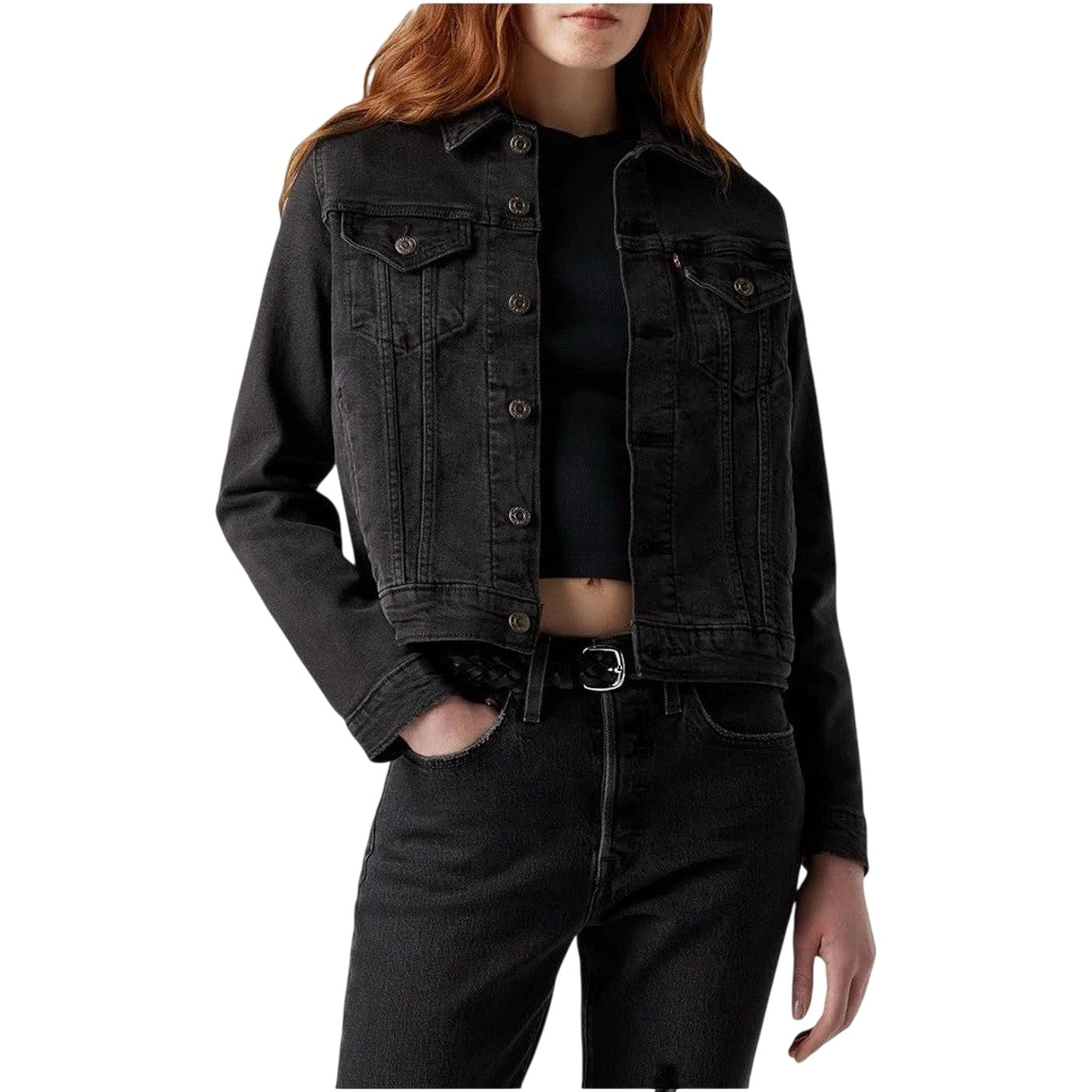 Black Air - Lifestyle - Levis Womens-Ladies Plain Denim Long-Sleeved Trucker Jacket