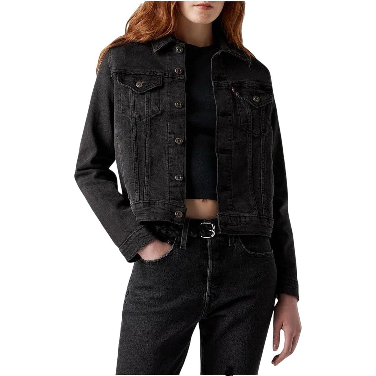Black Air - Lifestyle - Levis Womens-Ladies Plain Denim Long-Sleeved Trucker Jacket