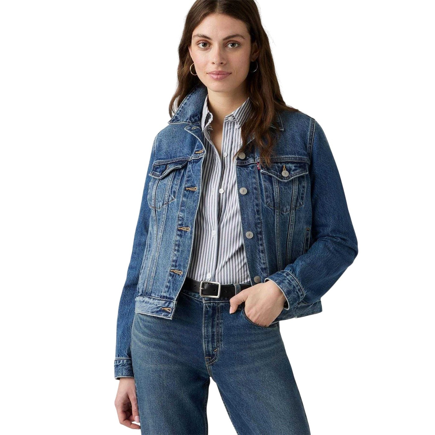 Blue - Front - Levis Womens-Ladies Plain Denim Long-Sleeved Trucker Jacket