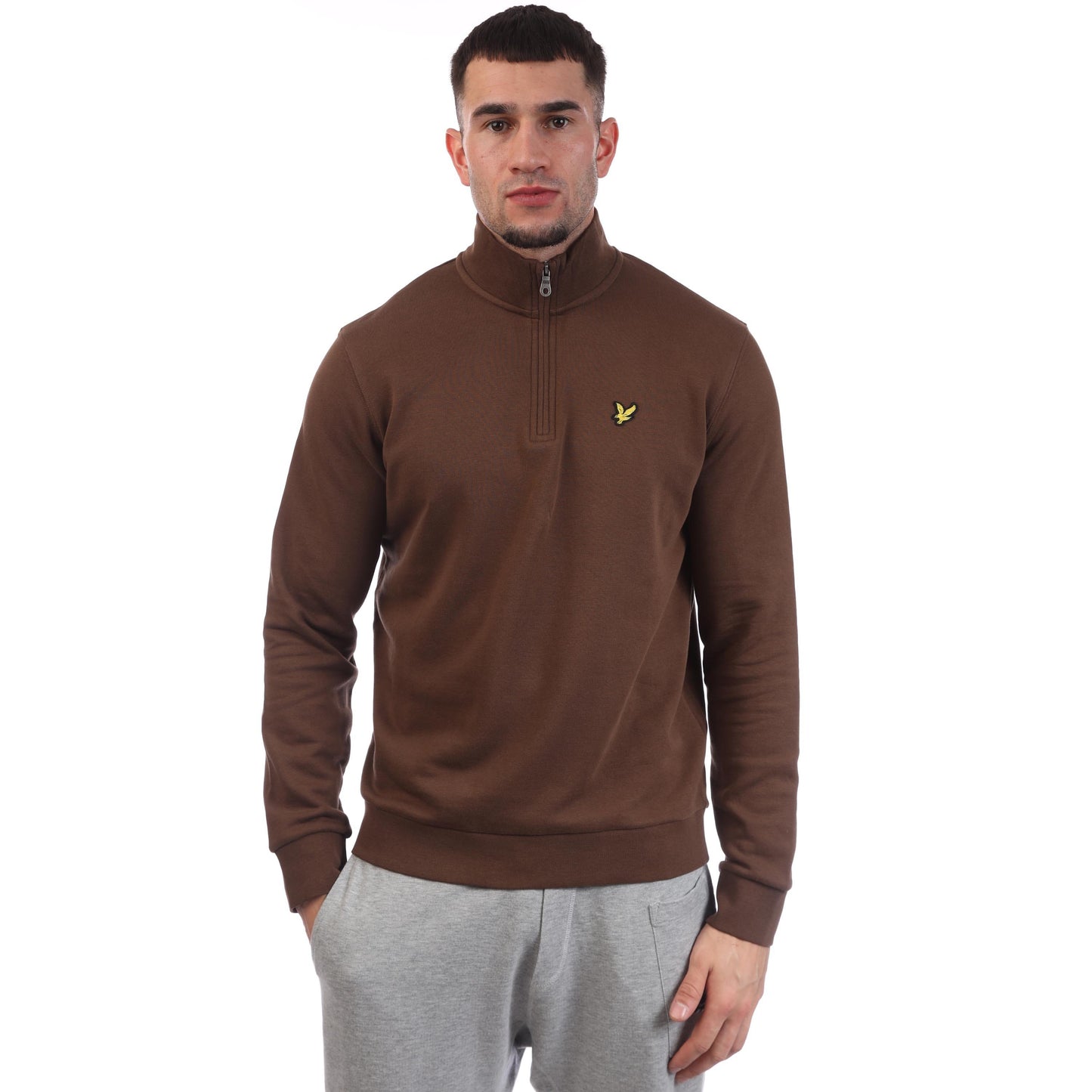 Brown - Front - Lyle & Scott Mens Loopback Quarter Zip Sweatshirt
