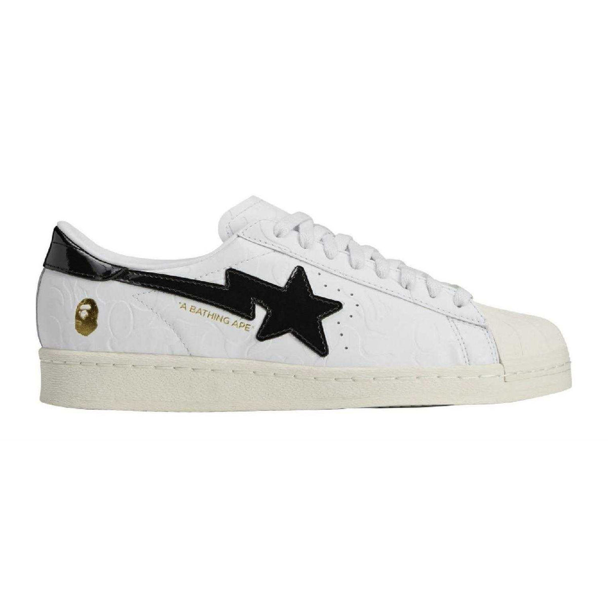 White - Front - Adidas Mens SSTR Bape Leather Contrast Trainers
