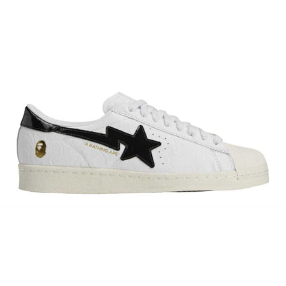 White - Front - Adidas Mens SSTR Bape Leather Contrast Trainers