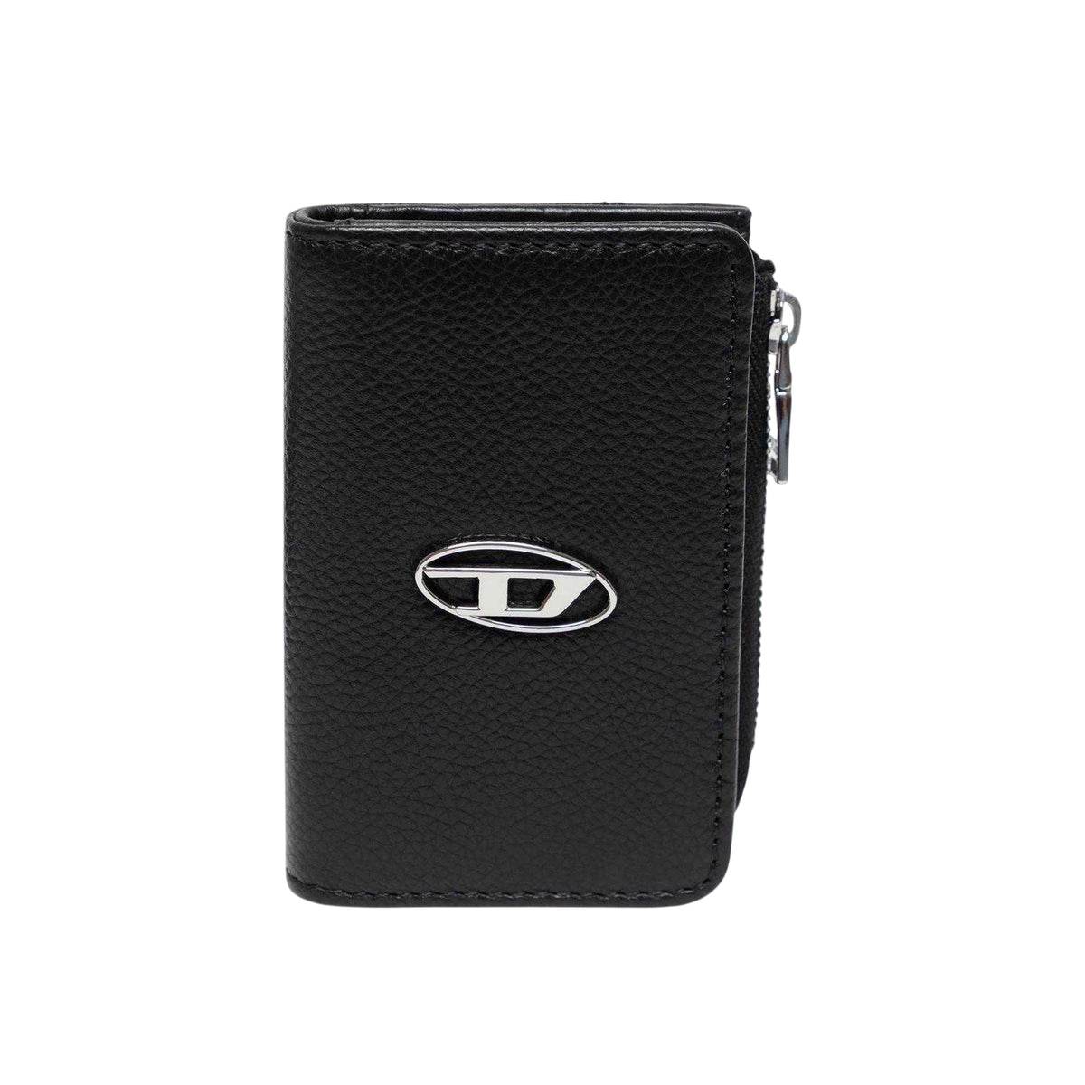 Black - Back - Diesel Wallet Leather Zipped Keyring