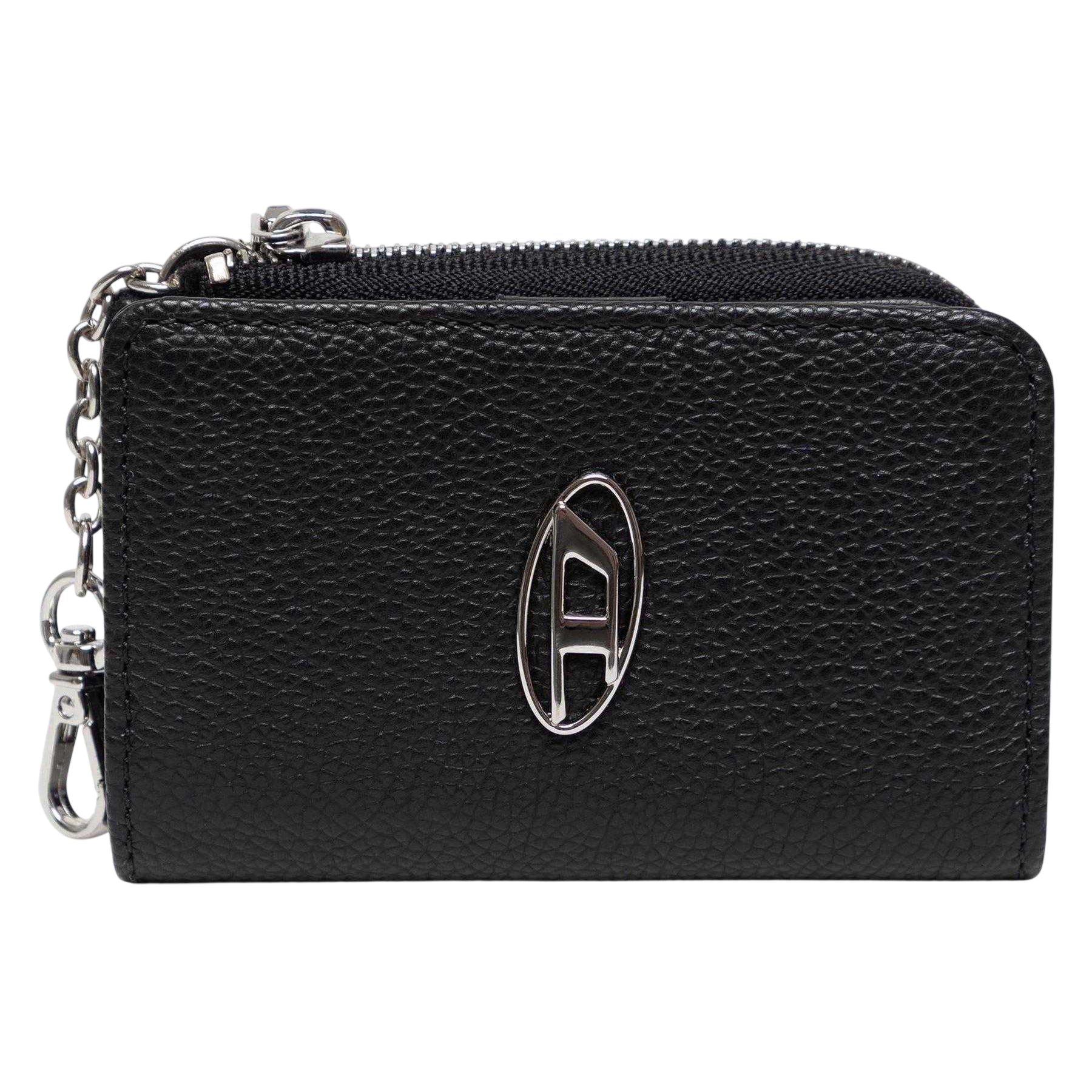 Black - Front - Diesel Wallet Leather Zipped Keyring