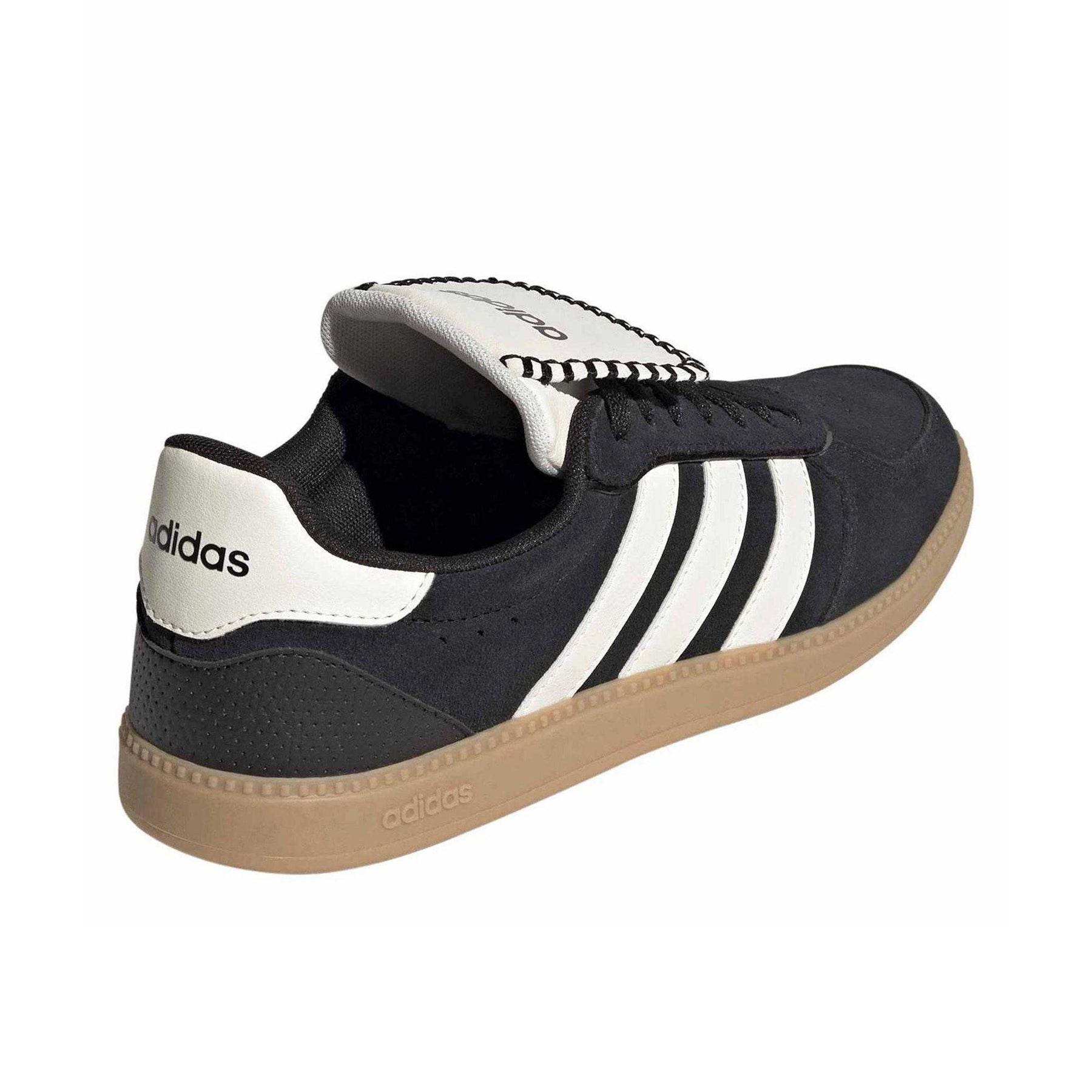 Black-White-Gum - Back - Adidas Womens-Ladies 3 Stripes Suede Trainers