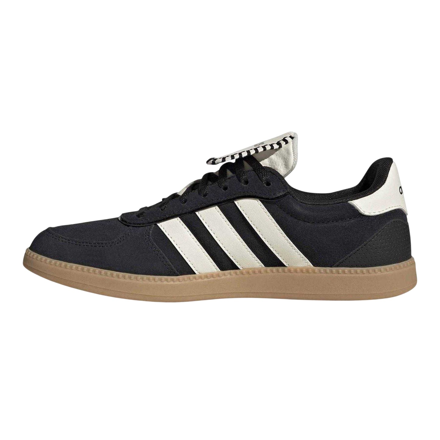 Black-White-Gum - Side - Adidas Womens-Ladies 3 Stripes Suede Trainers