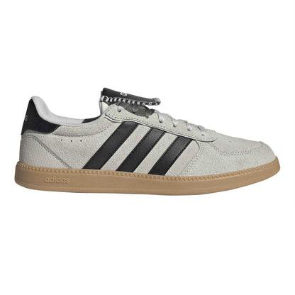 Grey-White-Gum - Front - Adidas Womens-Ladies 3 Stripes Suede Trainers